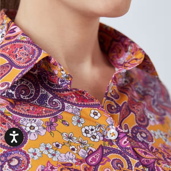 HAWES & CURTIS Mustard and Purple Floral Paisley Fitted Button Down Shirt UK 10 - Picture 4 of 11